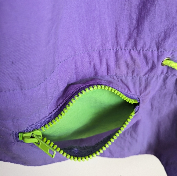 Vintage 90s InSport for Women Purple Neon Green Windbreaker Jacket Medium Hood - Picture 7 of 16